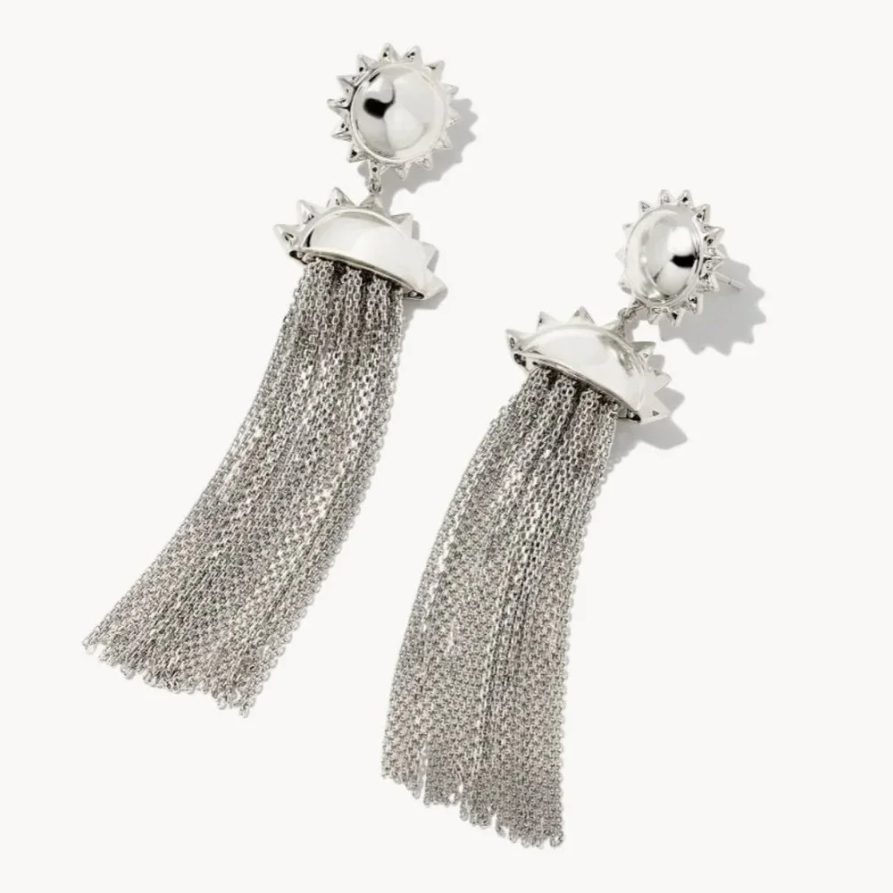 NWT Kendra Scott Sienna Sun Chain Tassle Earrings in Silver - Picture 8 of 13